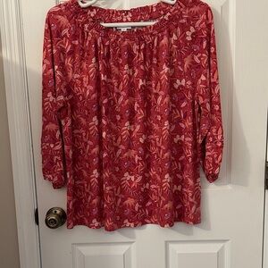 J. Jill Red Floral Blouse Elastic neck and cuffs